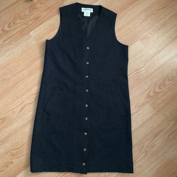 Orvis 100% Carded Wool Charcoal Gray Sleeveless Jumper Shift Dress Size P4 - Picture 2 of 12